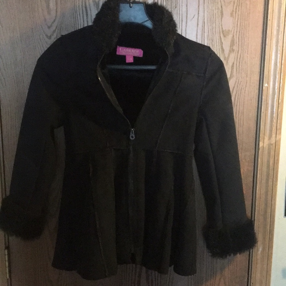 Girls faux fur trimmed dress coat